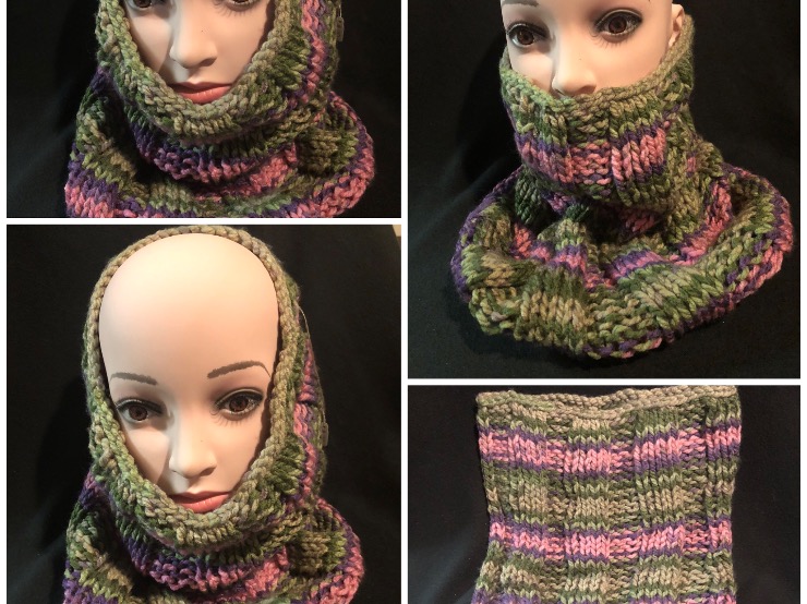 2. Cowl pink, purple and green 