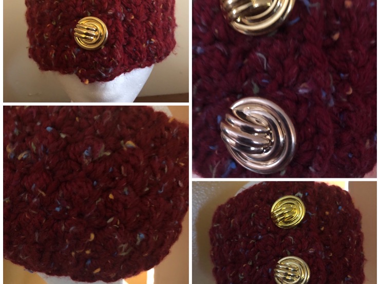 3. Burgundy gold buttons Headband